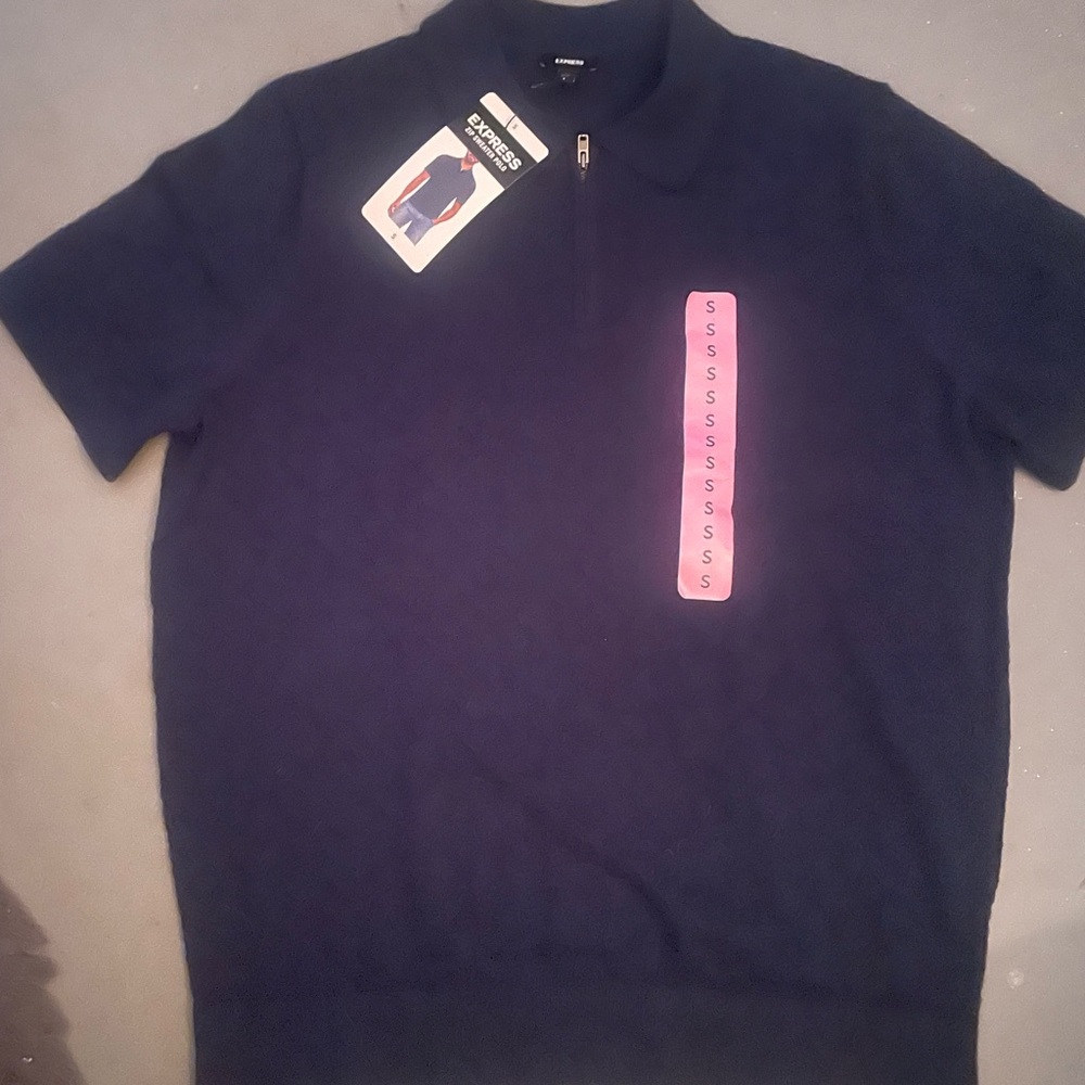 Express Navy Short Sleeve Zip Polo Shirt
